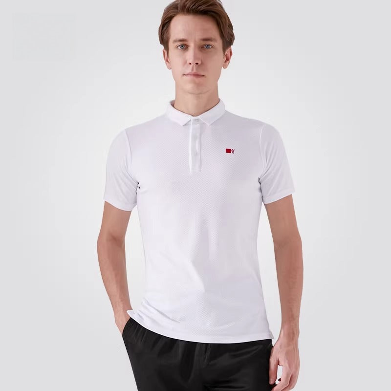 NY Fashion Men's POLO Shirt Waffle Stretch Fabric Top Short Sleeve T-Shirt National Ballroom Dance 20199T - Mine·Jas
