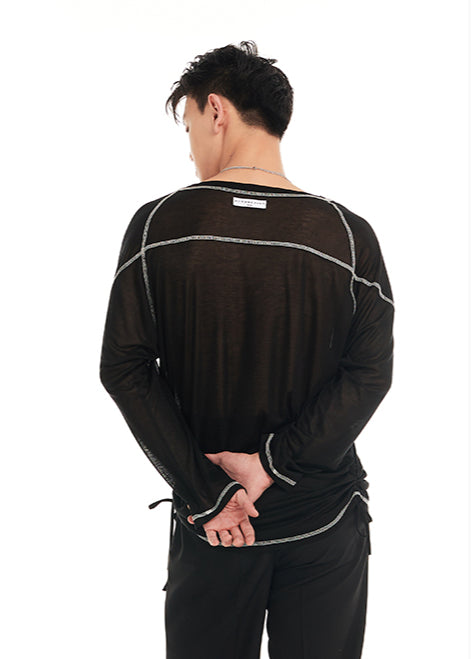 DUYQ "Black and White" Men's 007T word segmentation long-sleeved Latin dance practice performance uniform class uniform professional