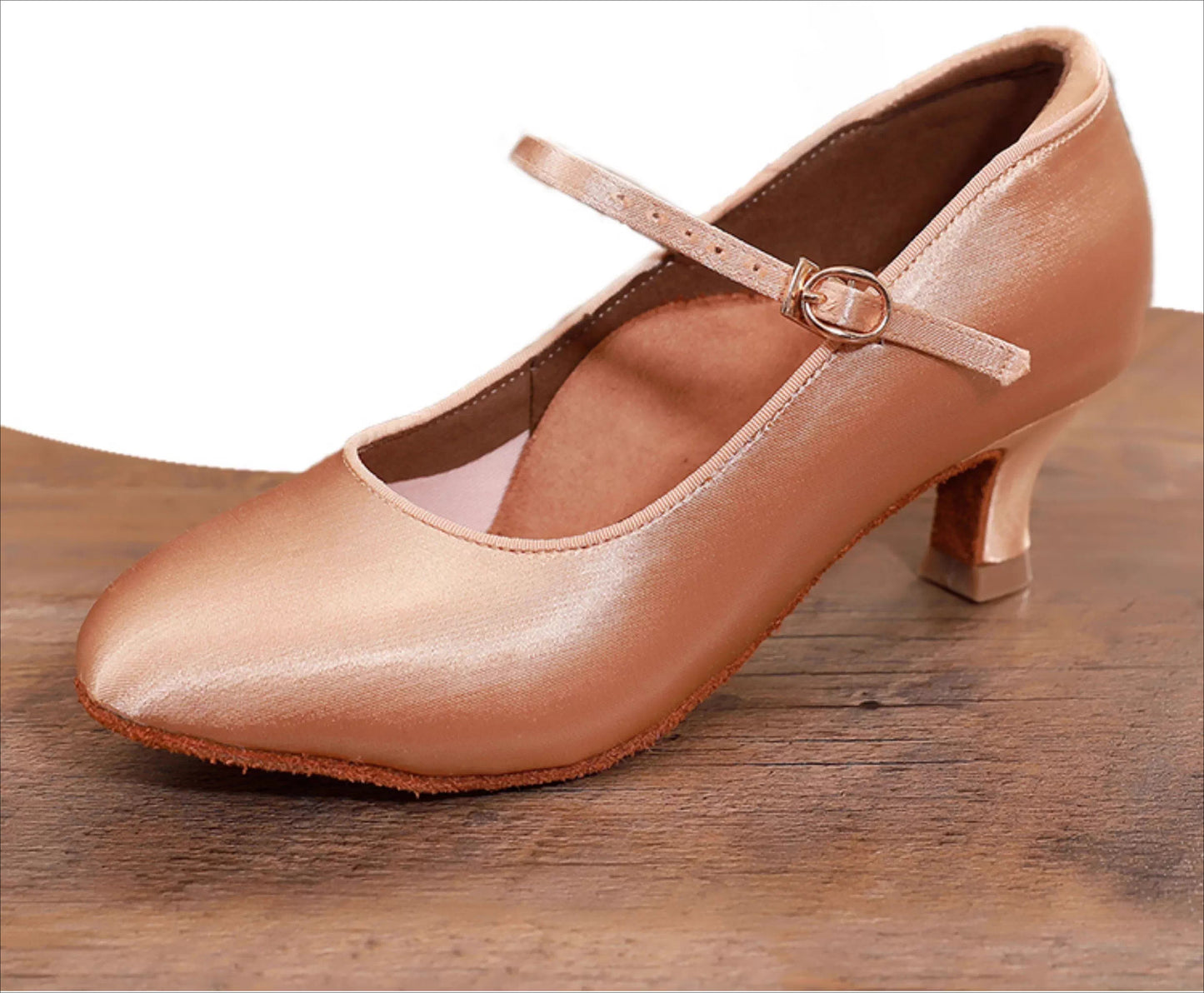 DRH-203 Women's Round Toe Ballroom Dance Soft Sole Practice Shoes for Tango & Waltz, Satin Upper, Wide Feet Friendly - Mine·Jas