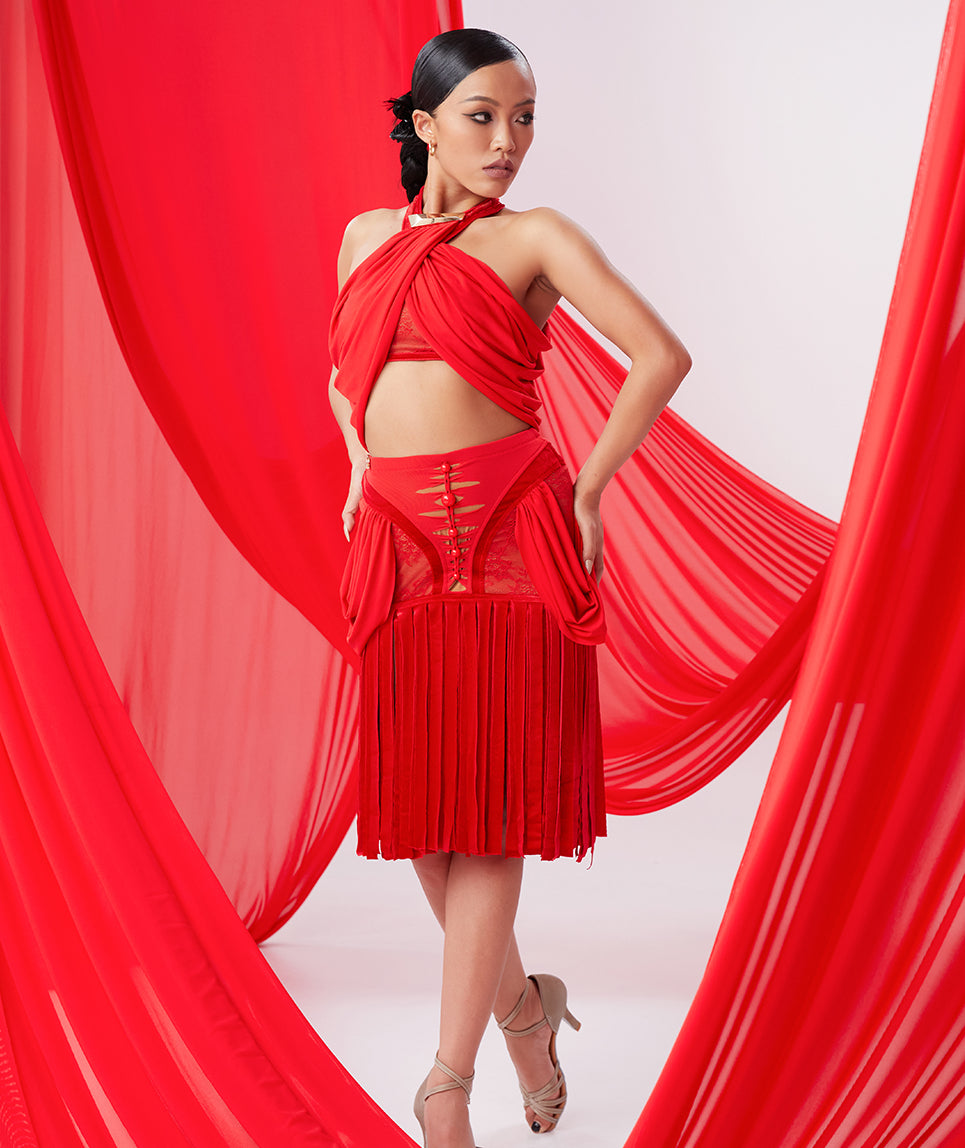 DUYQ [NSAD] 017 Cross-neck short top, national standard women's Latin dance practice uniform, professional class uniform for performance