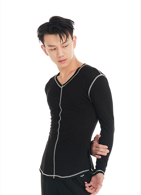 DUYQ "Black and White" Men's 003 Minimalist Long Sleeve Top Adult National Standard Latin Dance Basic Practice Suit