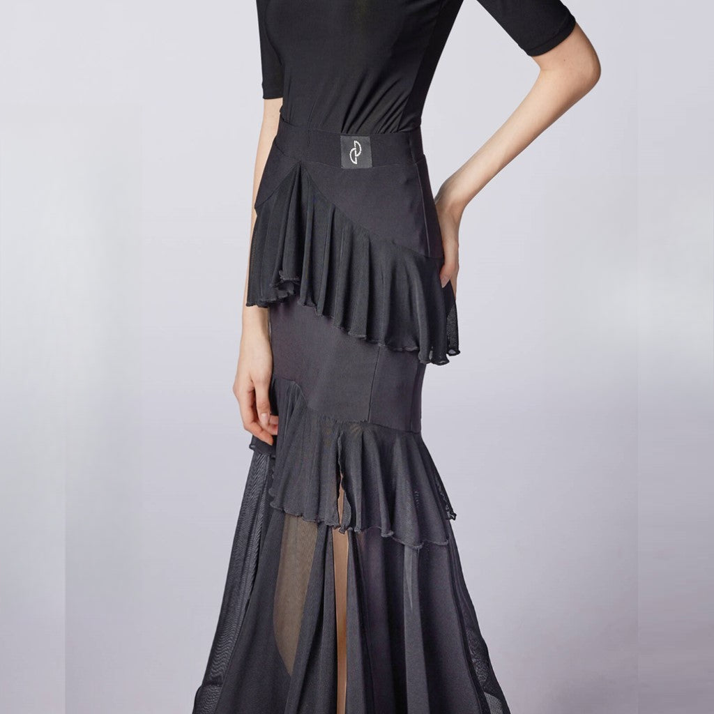 WD.Q31 Women's Elegant Ballroom American Smooth Dance skirt with Flowing Ruffles