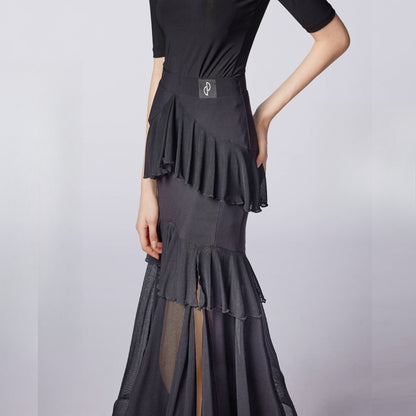 WD.Q31 Women's Elegant Ballroom American Smooth Dance skirt with Flowing Ruffles
