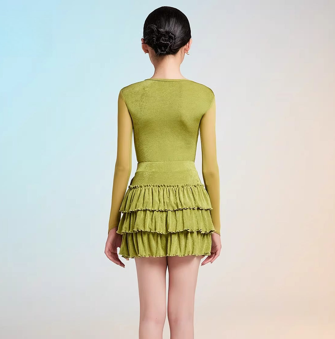 MLX gold 102/202 children's new long-sleeved Latin dance practice clothes children's dance cake skirt performance clothes - Mine·Jas