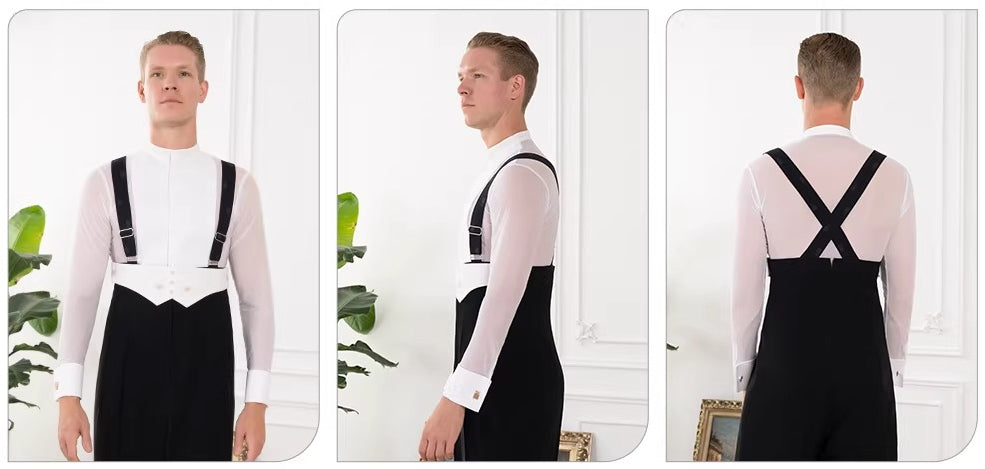 NY Fashion Men's Mesh Stand-Up Collar Long Sleeve Competition Shirt Tango Foxtrot Shirt 24138-S