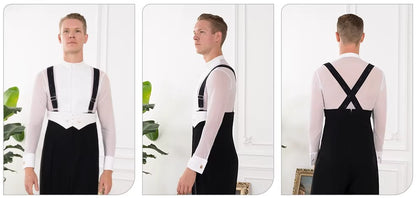 NY Fashion Men's Mesh Stand-Up Collar Long Sleeve Competition Shirt Tango Foxtrot Shirt 24138-S