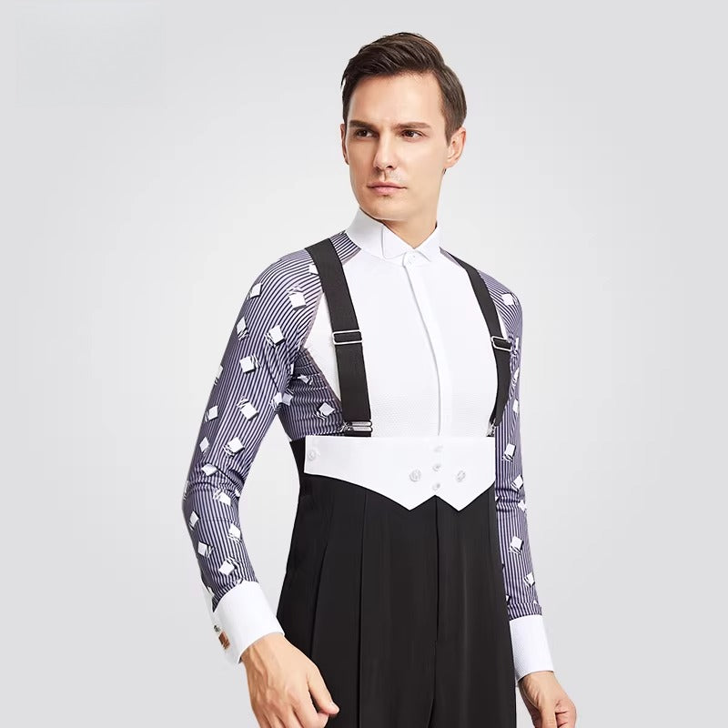 NY Fashion Mens Dance Competition ShirtDancing Suit Men's Top Ballroom Waltz Shirt 21116C - Mine·Jas