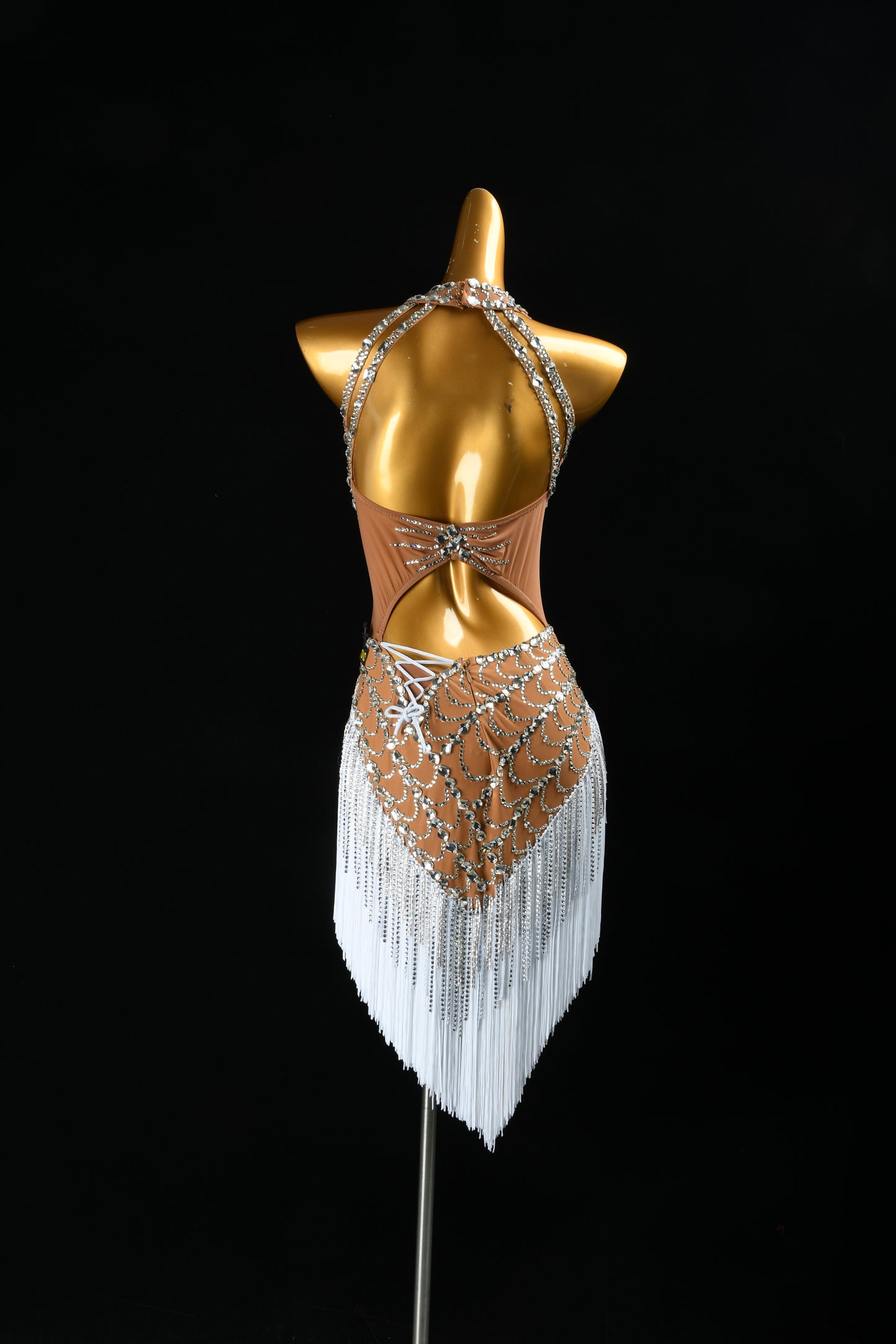 MINEJAS.F1626 Nude Tone & White Fringe Designer Latin Dance Dress - Mine·Jas