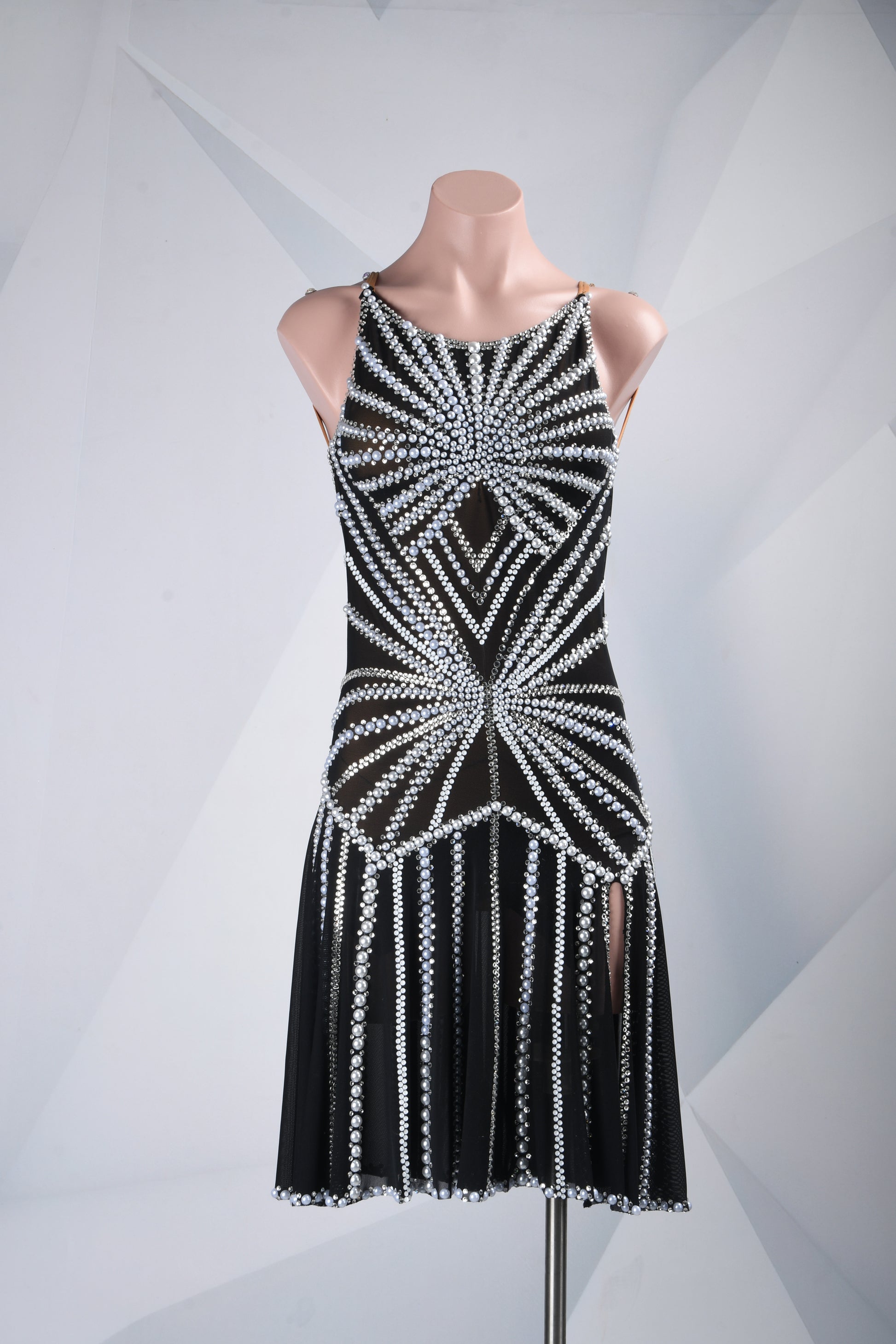 MINEJAS.F2026 Black Pearl Line Design Open-Back Latin Competition Dress - Mine·Jas