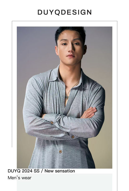 DUYQ.New Men-017 Buttoned Slim-fit Shirt - Professional Men's Standard Latin Dance Practice Wear for Daily Use