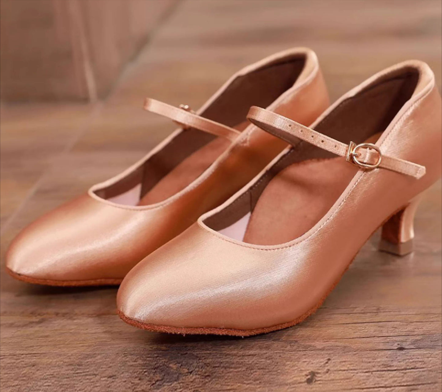 DRH-203 Women's Round Toe Ballroom Dance Soft Sole Practice Shoes for Tango & Waltz, Satin Upper, Wide Feet Friendly - Mine·Jas