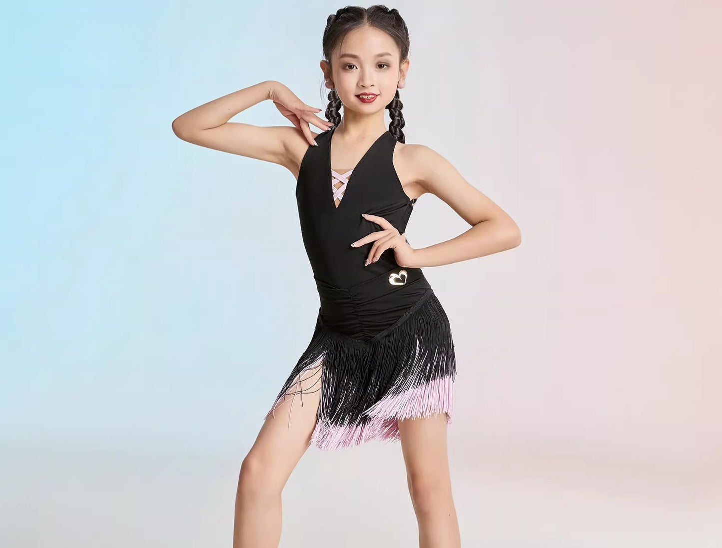 MLX summer new children's new Latin dance practice suit high-end fringed skirt performance suit