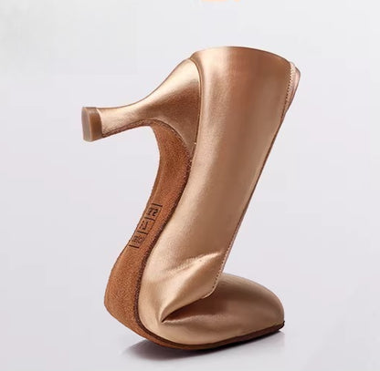 DRH-208 Women's Pointed Toe Ballroom Dance Soft Sole Practice Shoes for Tango & Waltz, Satin Upper, Slim Fit - Mine·Jas