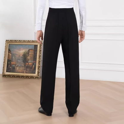 NY Fashion Men's Latin Ballroom Dance Pants Wide Leg Black Pocket Dance Pants 25133K