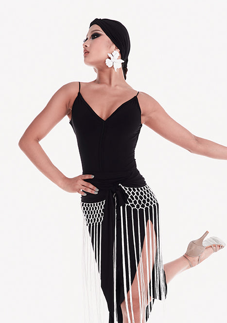 DUYQ "Black and White" Women's 013 Basic V-Neck Suspenders One-piece Top National Standard Latin Dance Costume Premium