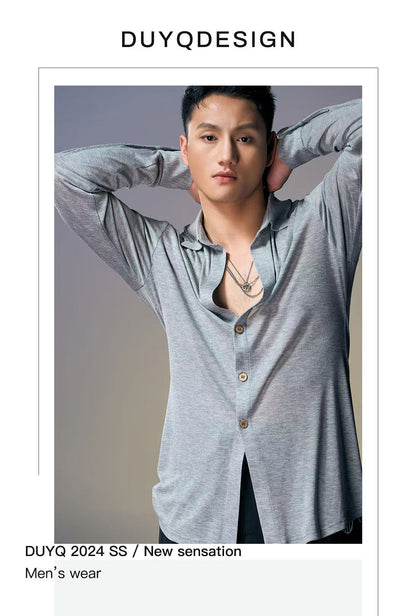 DUYQ.New Men-017 Buttoned Slim-fit Shirt - Professional Men's Standard Latin Dance Practice Wear for Daily Use