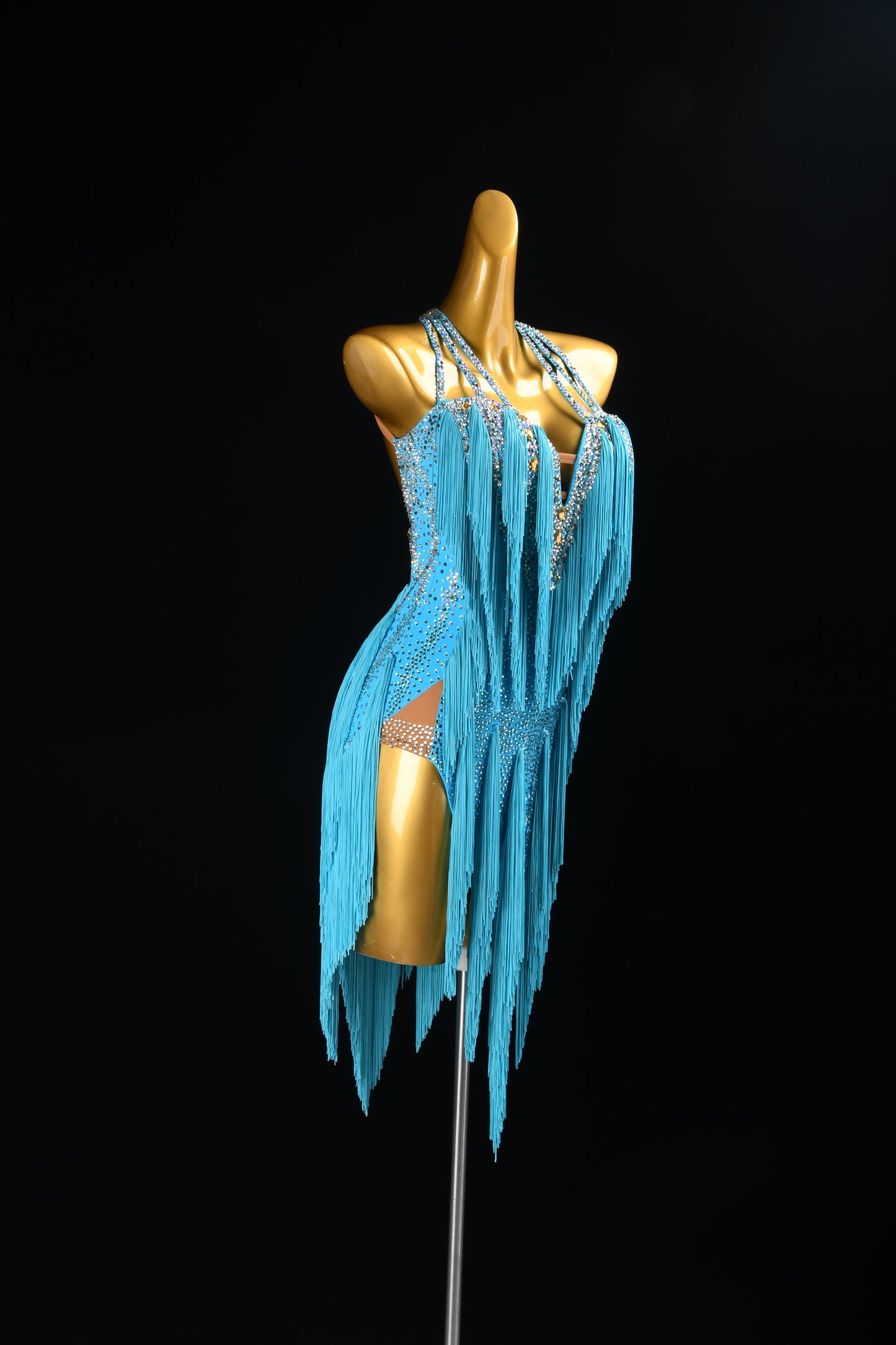 MINEJAS.F1326 Sky Blue Dynamic Fringe Latin Dance Dress