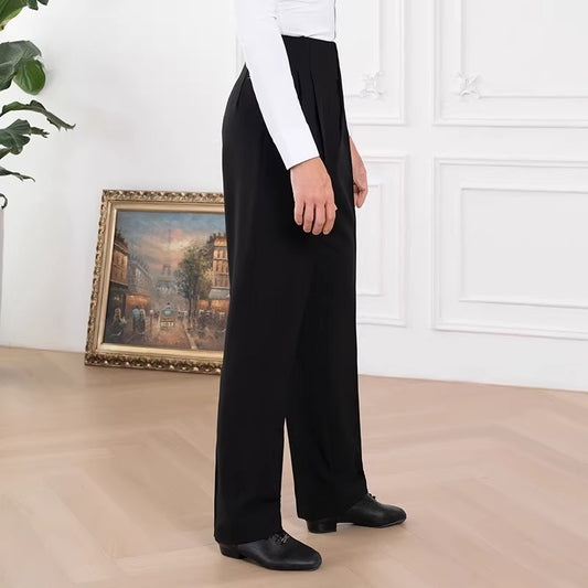 NY Fashion Men's Latin Ballroom Dance Pants Wide Leg Black Pocket Dance Pants 25133K
