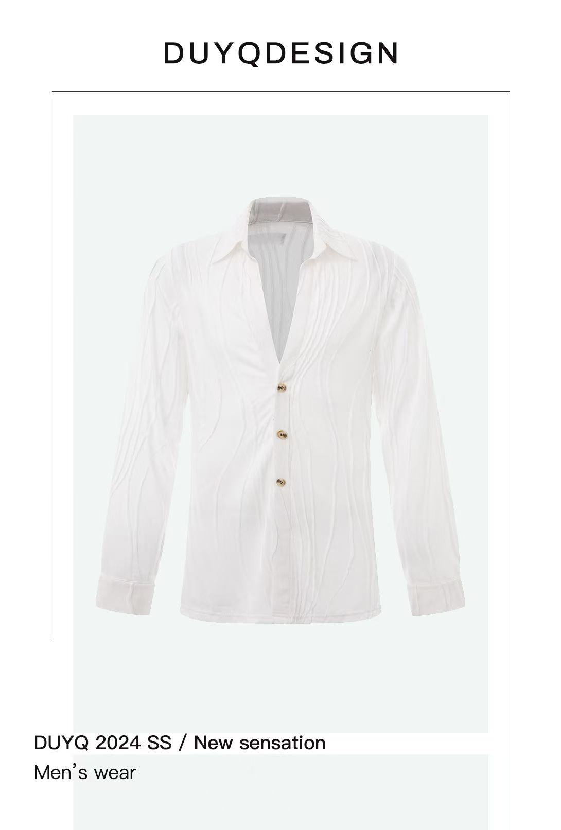 DUYQ.New Men-016 Wave Texture Shirt - Professional Men's Standard Latin Dance Practice Wear for Daily Use