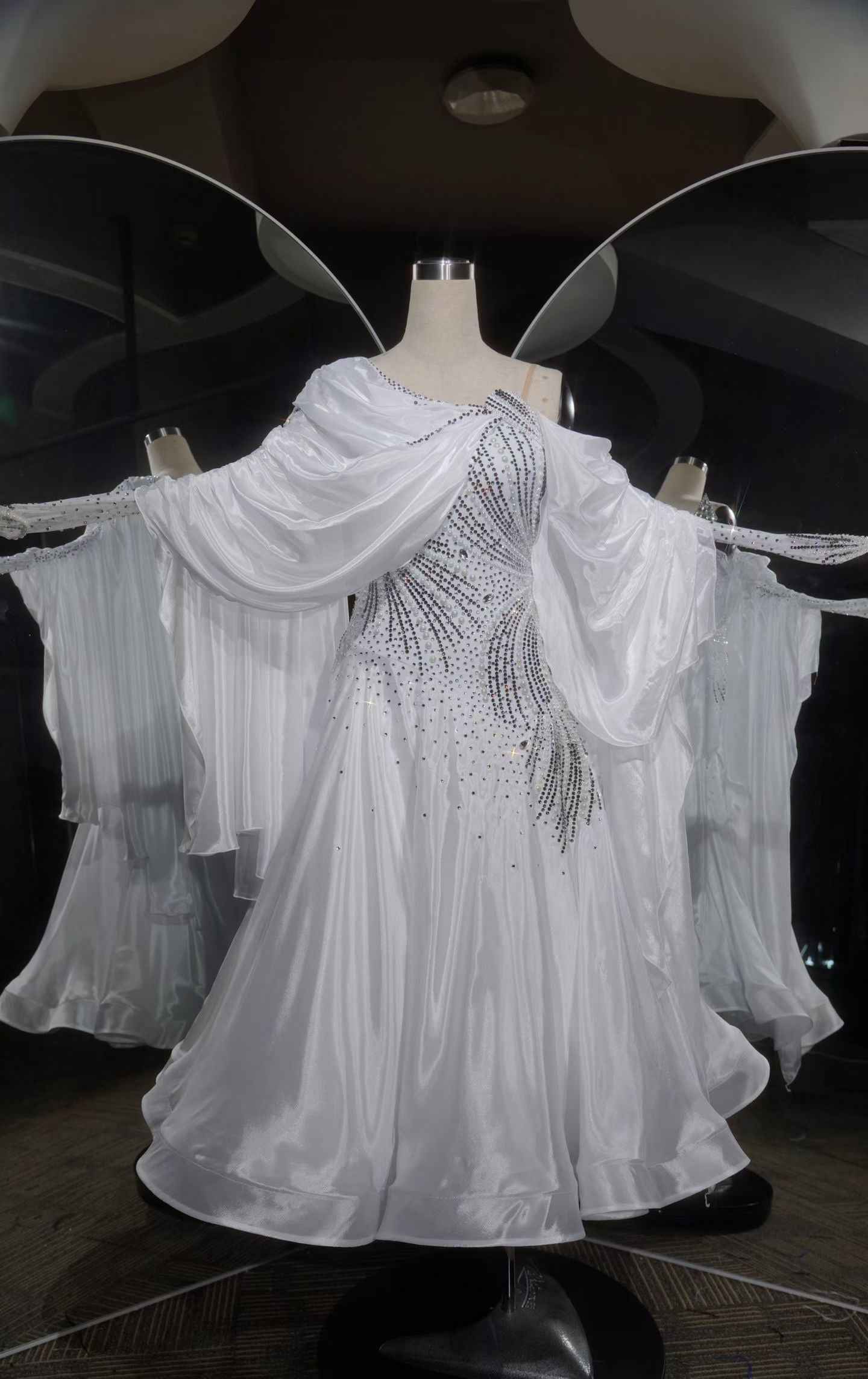 PEI.B002 White Sparkle Ballroom Competition Dance Gown Women