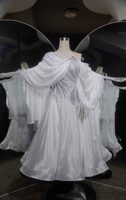 PEI.B002 White Sparkle Ballroom Competition Dance Gown Women