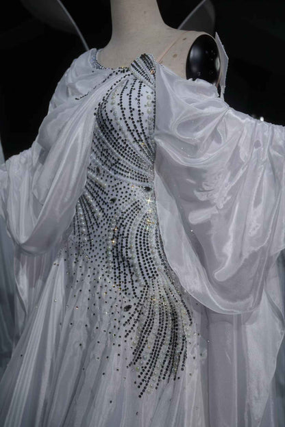 PEI.B002 White Sparkle Ballroom Competition Dance Gown Women