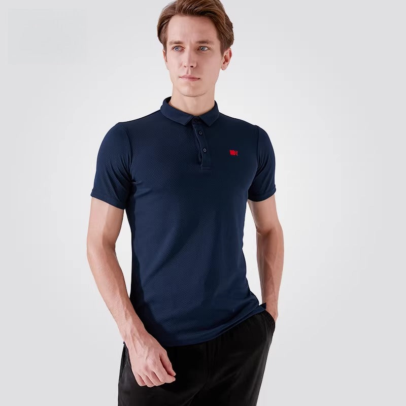 NY Fashion Men's POLO Shirt Waffle Stretch Fabric Top Short Sleeve T-Shirt National Ballroom Dance 20199T - Mine·Jas