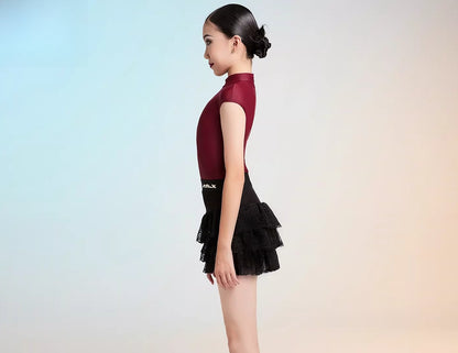 MLX Girls Latin Dance Suit Cake Skirt High-end Children's Dance Practice Performance Suit Set