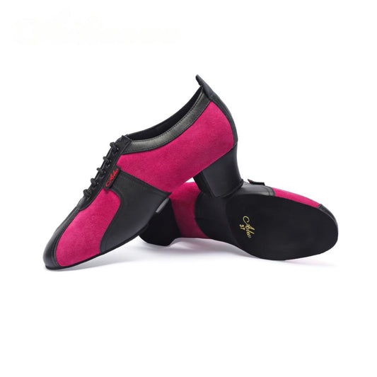 AL.L020FC Women’s Black & Fuchsia Latin Dance Shoes | Mid Heel Practice & Performance