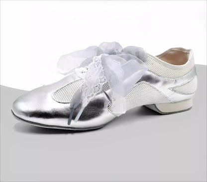 DRH DANCE-101.Ballet Silver Teacher Shoes, Latin Modern Practice Shoes Women's Adult Dance Shoes Summer Mesh