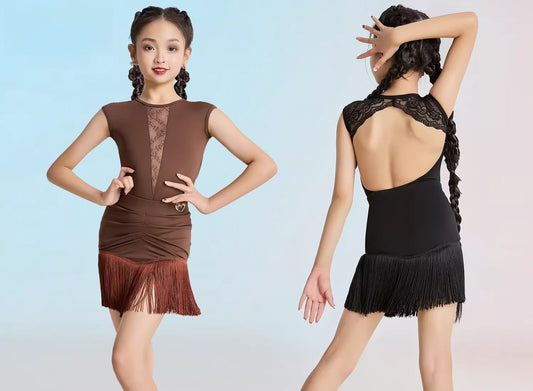 MLX children's Latin dance costume, fringed skirt, girls' dance one-piece top, practice performance costume