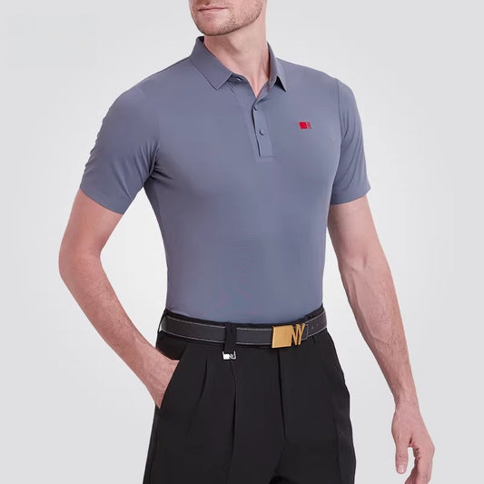 NY Fashion Men's Grey Polo Shirt Ballroom Dance Latin Dance Practice Shirt 202201T