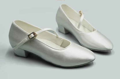 DRH-701A Children's Satin Ballroom Dance Shoes Skin Tone White Satin