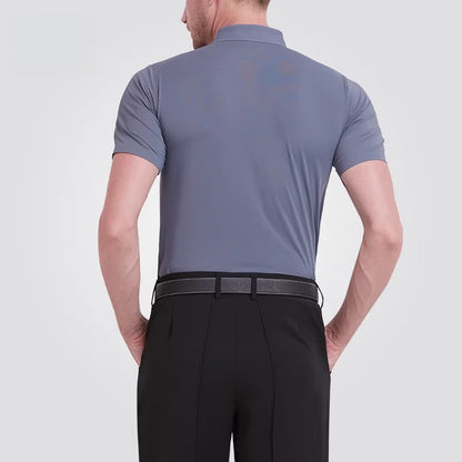 NY Fashion Men's Grey Polo Shirt Ballroom Dance Latin Dance Practice Shirt 202201T