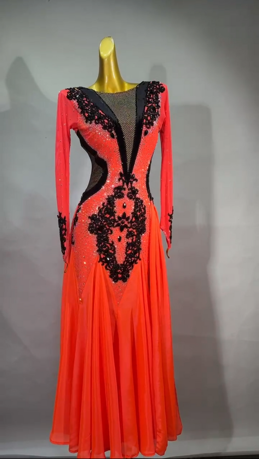 MINEJAS.S015 Orange Costume with Black Lace flowers