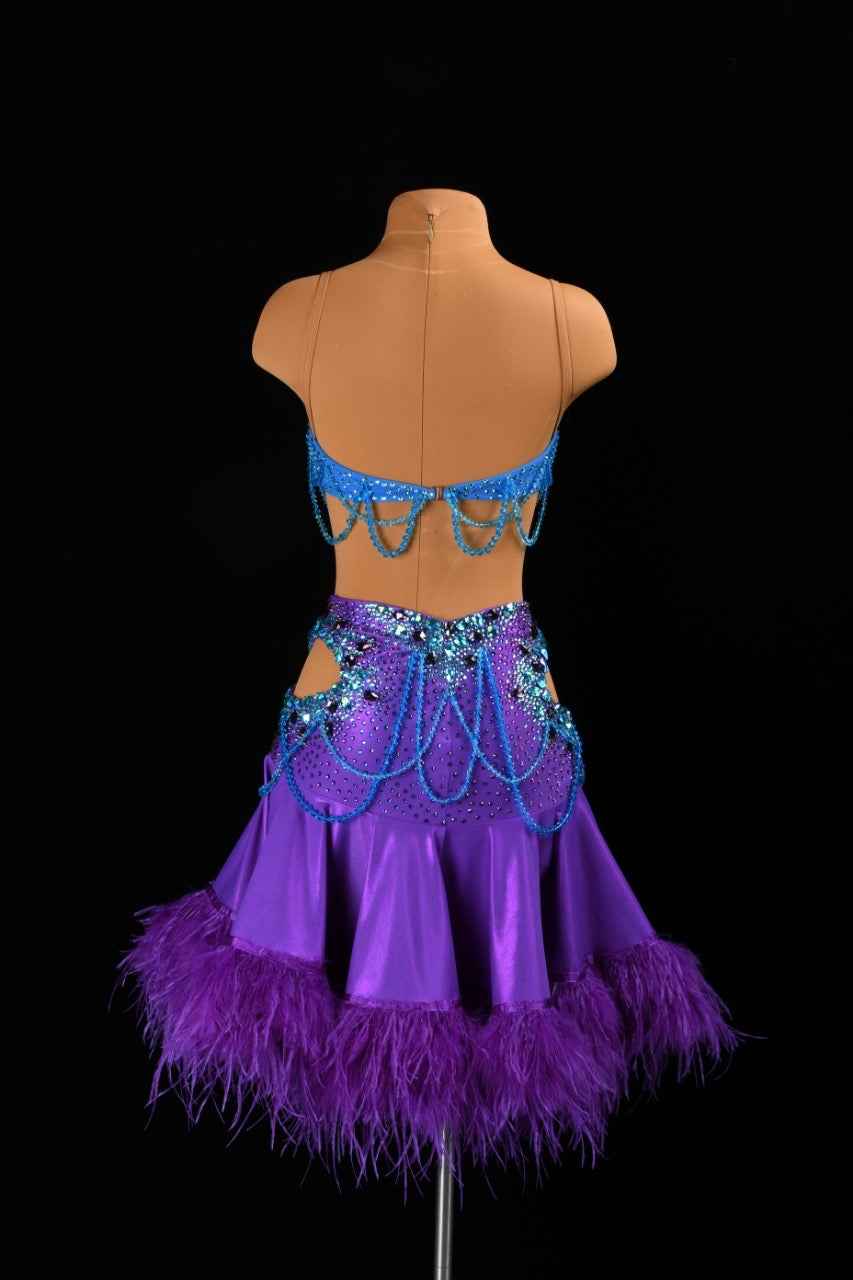 MINEJAS.L054 Blue Purple Feather Latin Salsa Competition Costume