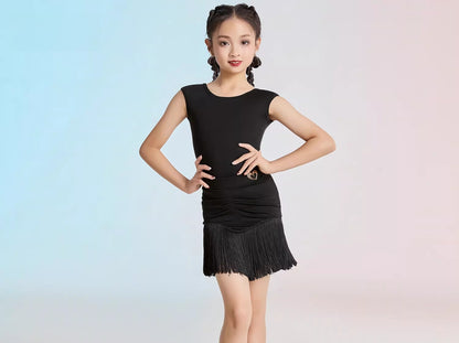 MLX children's new Latin dance costumes, high-end children's dance fringed skirt practice performance suit