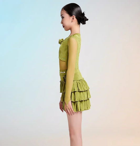 MLX gold 102/202 children's new long-sleeved Latin dance practice clothes children's dance cake skirt performance clothes
