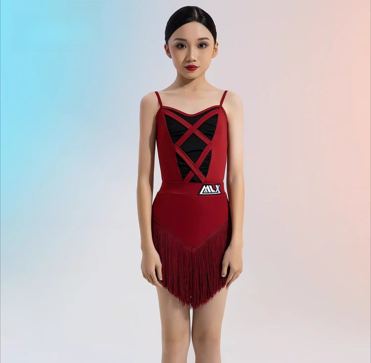 MLX8217 Children's Latin Dance Practice Suit Tassel Skirt Advanced Children's Dance Training Performance Suit