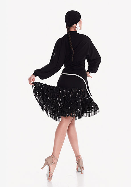 DUYQ "Black and White" women's 012 classic replica drawstring skirt national standard Latin dance practice suit advanced