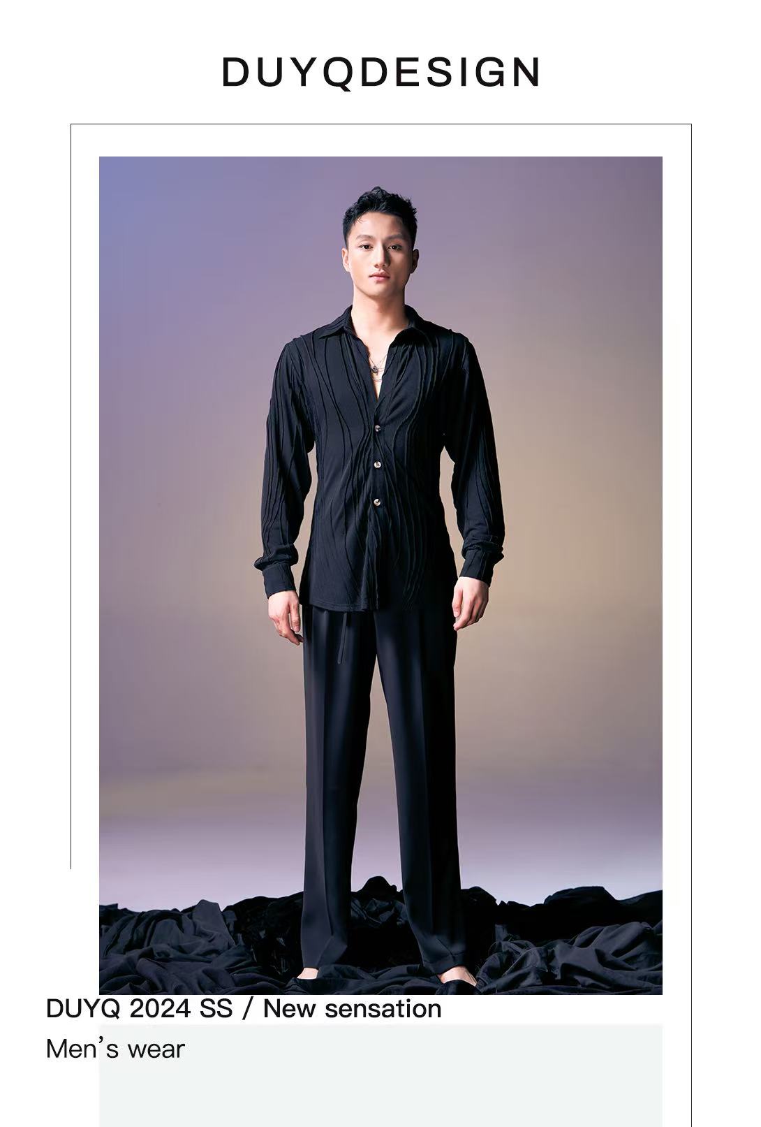 DUYQ.New Men-016 Wave Texture Shirt - Professional Men's Standard Latin Dance Practice Wear for Daily Use