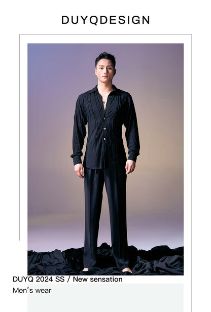 DUYQ.New Men-016 Wave Texture Shirt - Professional Men's Standard Latin Dance Practice Wear for Daily Use