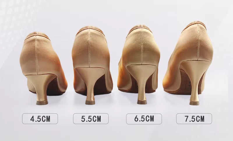 DRH-208 Women's Pointed Oblique Strap Satin Tango & Waltz Dance Shoes – Soft Sole for Social & Performance - Mine·Jas