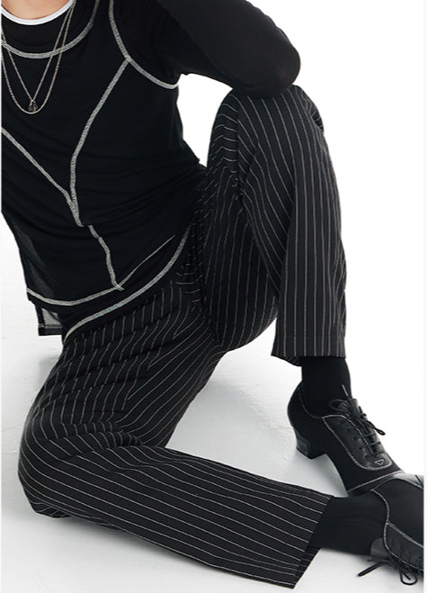 DUYQ "Black and White" Men's 012 Classic Striped Pants Adult National Standard Latin Dance Practice Performance Suit Professional