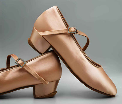 DRH-701A Children's Satin Ballroom Dance Shoes Skin Tone White Satin