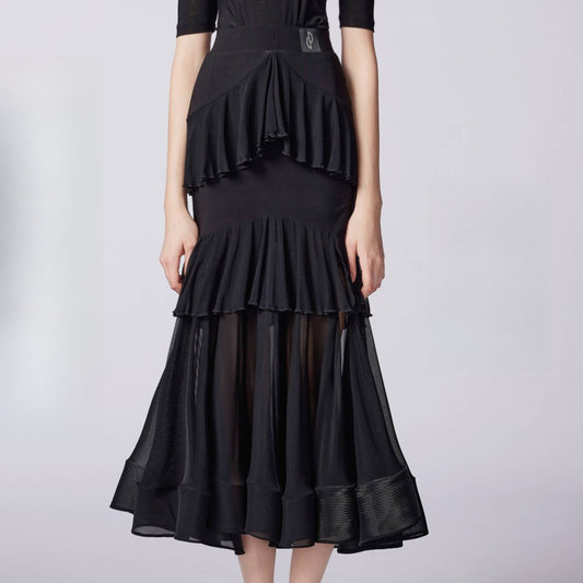 WD.Q31 Women's Elegant Ballroom American Smooth Dance skirt with Flowing Ruffles