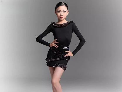 MLX autumn and winter long-sleeved Latin dance children's practice suit professional national standard girls' dance training performance suit