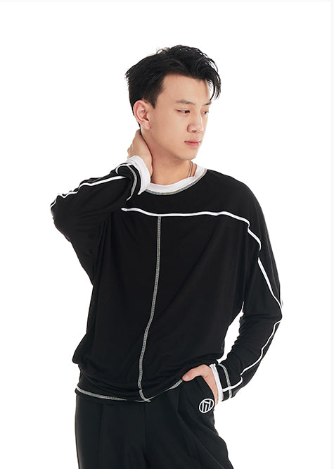 DUYQ "Black and White" Men's 006T word long-sleeved top Adult national standard Latin dance practice performance suit advanced