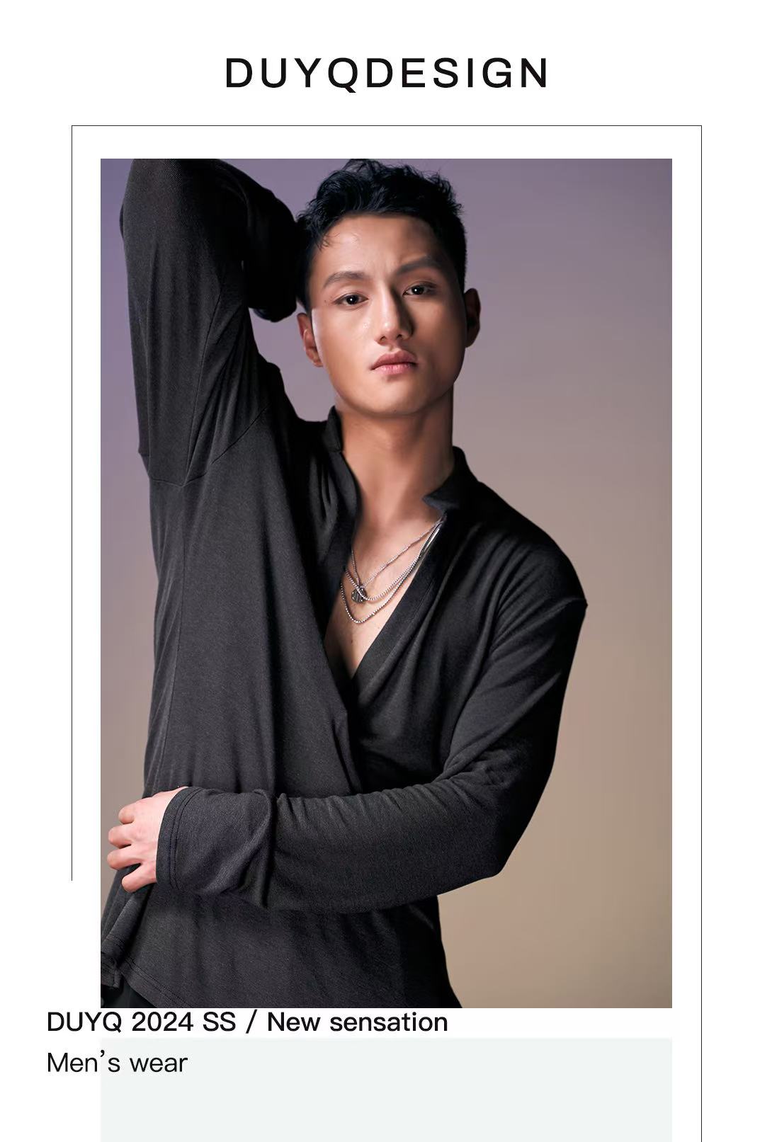 DUYQ.New Men-014 Deep V-neck Knit Long-sleeve Top - Professional Men's Standard Latin Dance Practice Wear