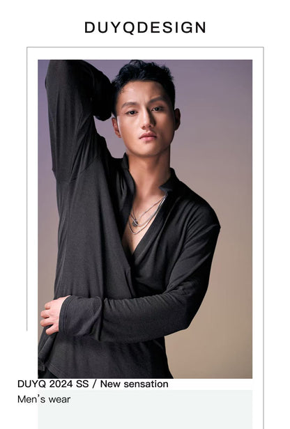 DUYQ.New Men-014 Deep V-neck Knit Long-sleeve Top - Professional Men's Standard Latin Dance Practice Wear